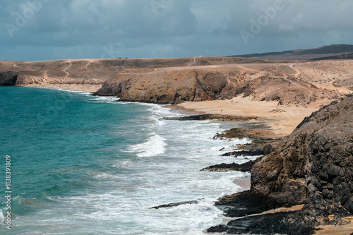 Obraz na płótnie Panorama at Papagayo Beach in Los Ajaches Natural Park in Lanzarote in 2024. w salonie