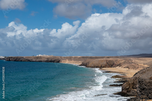 Obraz na płótnie Panorama at Papagayo Beach in Los Ajaches Natural Park in Lanzarote in 2024. w salonie