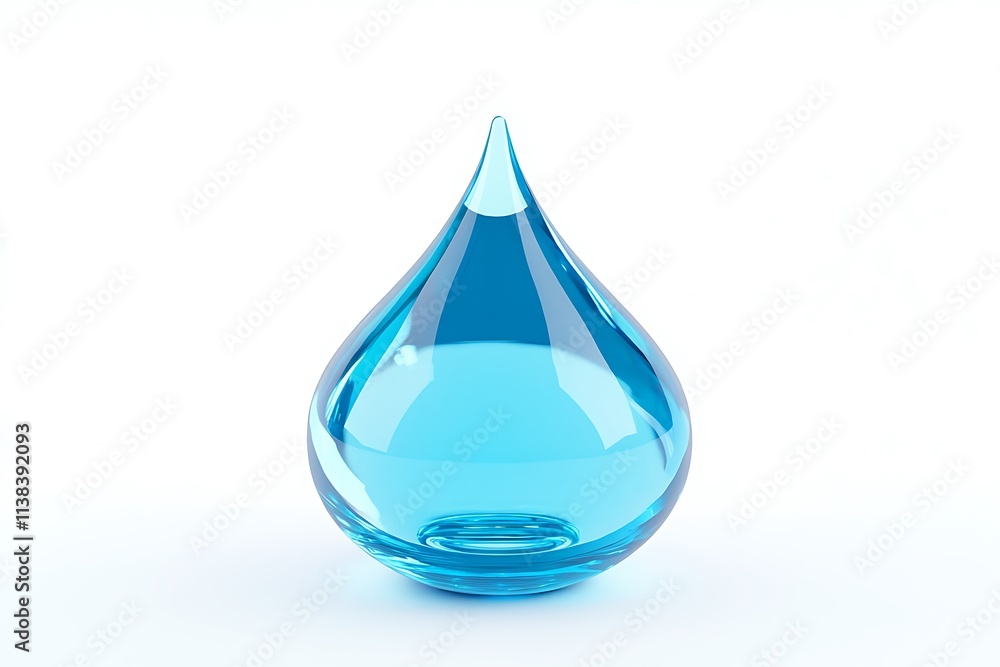 One big light blue drop on white background with shadow One big light blue drop on white background with shadow