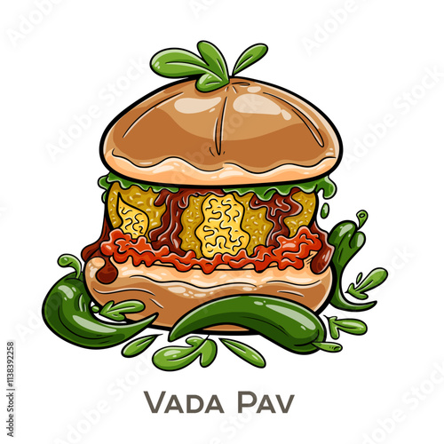 Vada Pav is a popular street food from Mumbai, consisting of a spicy potato fritter (vada) served inside a soft bread roll (pav), often accompanied by tangy and spicy chutneys.