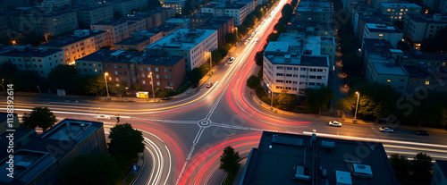 Urban Nocturne: City streets ablaze with light trails, weaving a hypnotic tapestry of nighttime energy and motion. photo