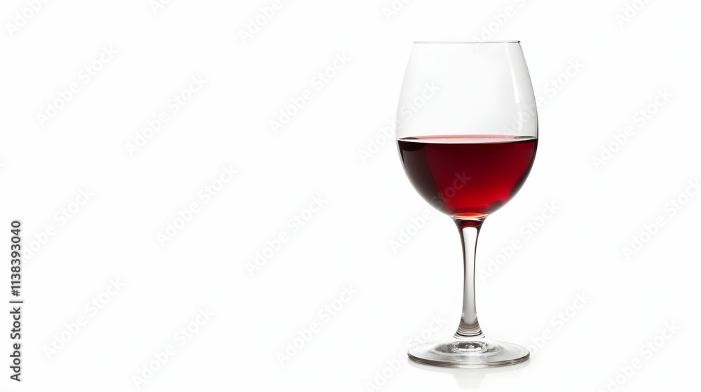 A single glass of rich red wine, elegantly presented against a stark white backdrop. The ruby liquid shimmers with allure. A single glass of rich red wine, elegantly presented against a stark white backdrop. The ruby liquid shimmers with allure.
