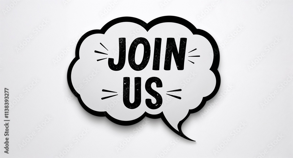 join us artistic lettering on speech thought bubble in plain white background join us artistic lettering on speech thought bubble in plain white background