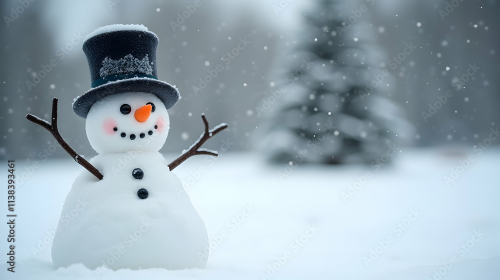 Charming snowman in top hat, enjoying a snowy day. Winter wonderland scene, festive spirit! Charming snowman in top hat, enjoying a snowy day. Winter wonderland scene, festive spirit!