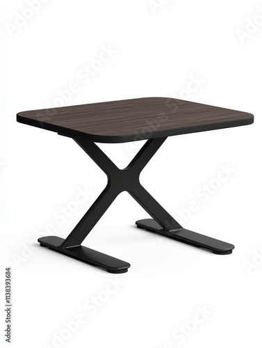 Modern, minimalist table with a sleek black base and woven top, perfect for contemporary interiors or outdoor use.