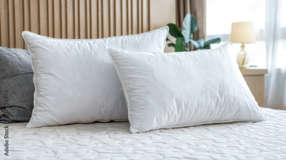Pillows designed for side sleepers displayed on a bed bedroom interior product cozy environment close-up view Pillows designed for side sleepers displayed on a bed bedroom interior product cozy environment close-up view