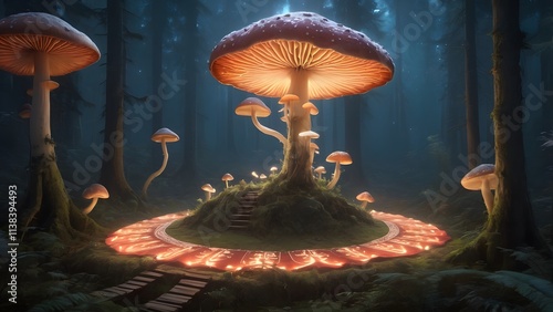 Enchanted Forest with Glowing Mushrooms at Night