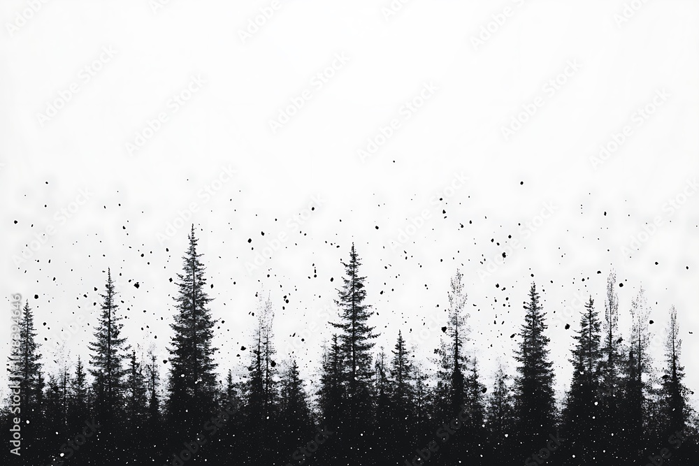 Obraz premium Pine forest landscape silhouette background