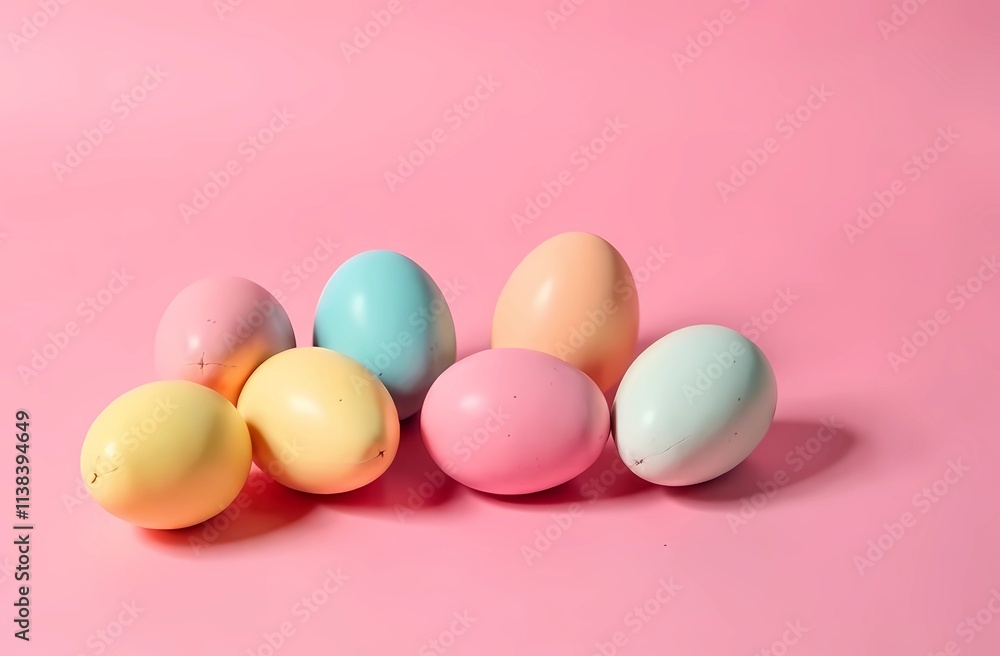 Multicolored Easter eggs on a soft pink background Multicolored Easter eggs on a soft pink background