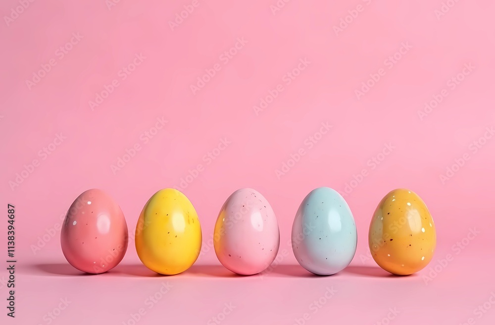Multicolored Easter eggs on a soft pink background Multicolored Easter eggs on a soft pink background