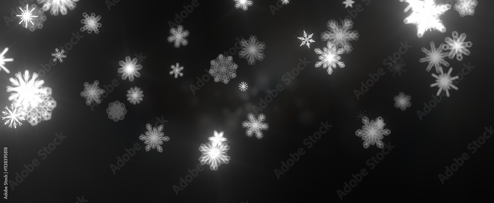 Snowflakes - Snowflakes and bokeh lights on the blue Merry Christmas background. 3D render Snowflakes - Snowflakes and bokeh lights on the blue Merry Christmas background. 3D render