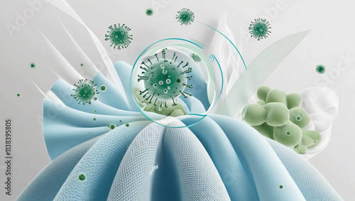 stops viruses and bacteria from growing on textile fibres. prevents the clothing from smelling musty. realistic vector drawing.