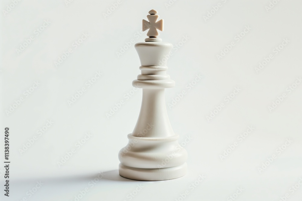 White Chess King Piece on Plain Background Represents Strategy and Leadership White Chess King Piece on Plain Background Represents Strategy and Leadership