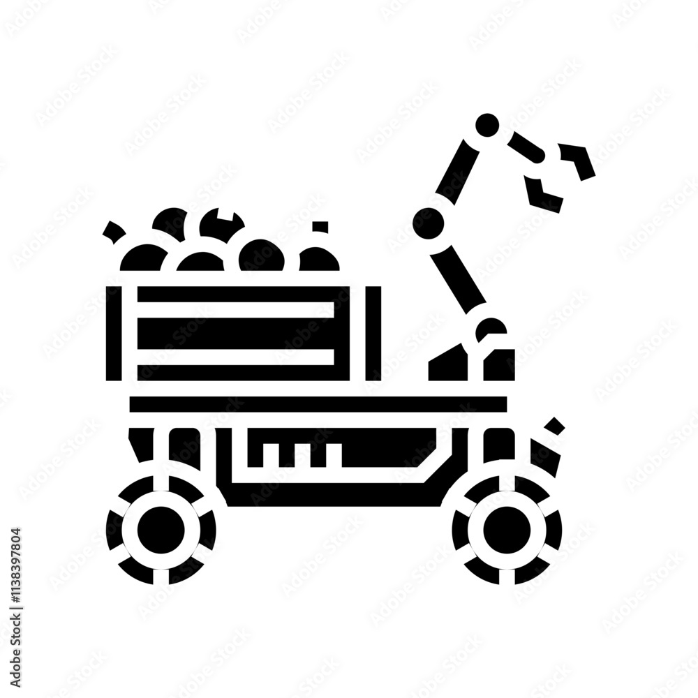 fruit picker robot harvests glyph icon vector. fruit picker robot harvests sign. isolated symbol illustration fruit picker robot harvests glyph icon vector. fruit picker robot harvests sign. isolated symbol illustration