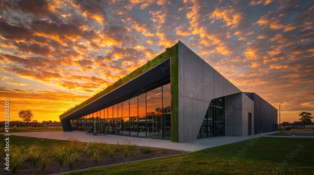 Fototapeta premium Modern building at sunset.