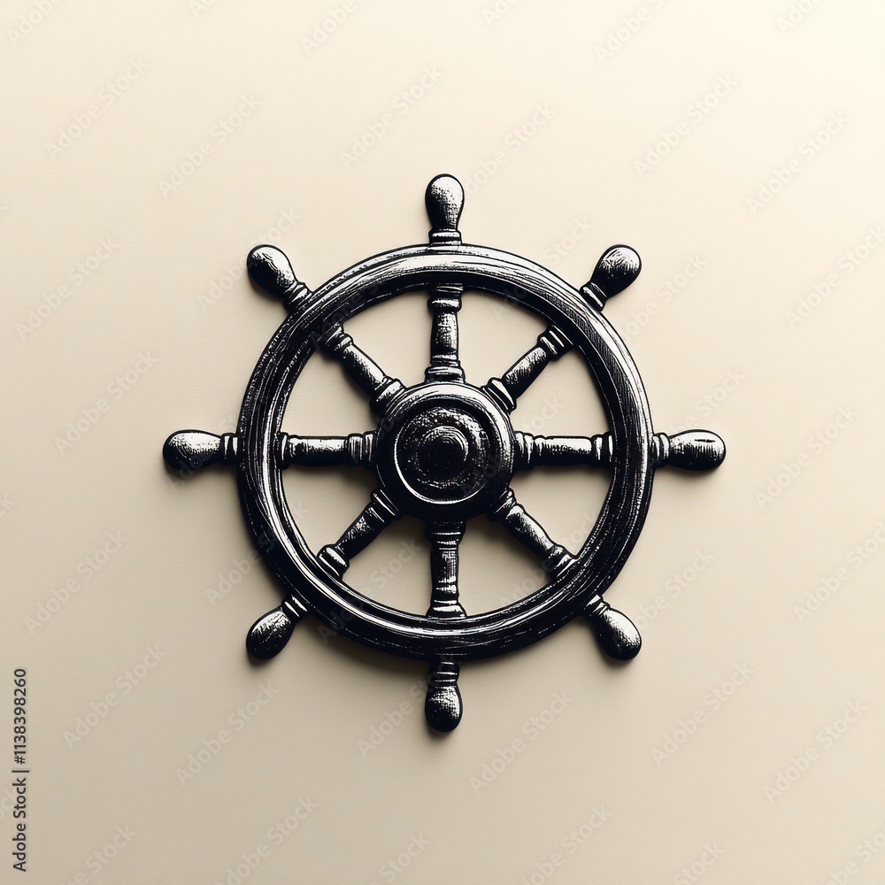 Black ship wheel on beige background. Black ship wheel on beige background.