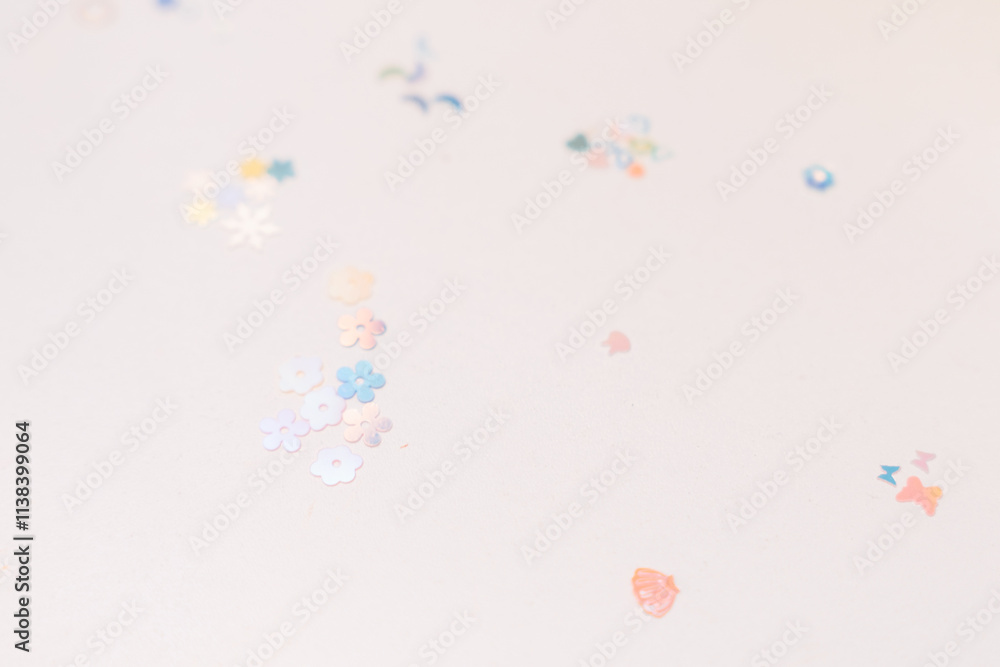 Glitters shape of flowers colorful on white background.