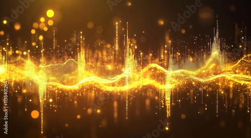 Golden Abstract Wave Partic...