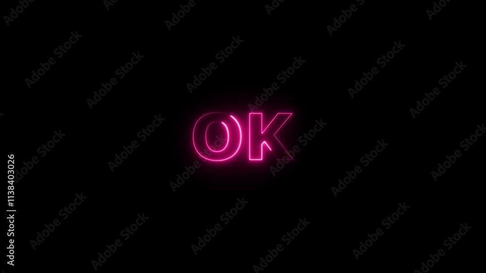 OK neon signs style text animation.text animation title transaparent background. OK neon signs style text animation.text animation title transaparent background.