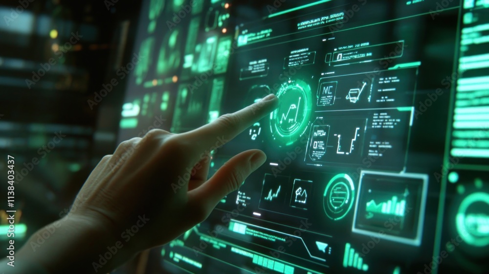 Hand interacting with futuristic digital interface. (1) Hand interacting with futuristic digital interface. (1)