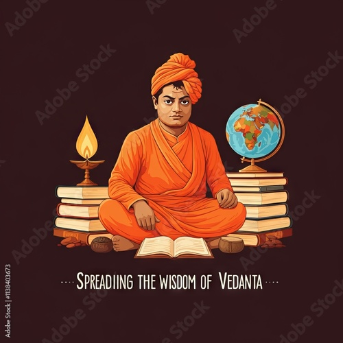 Swami Vivekananda Jayanti Vector illustration, National Youth Day of India 12th January, remembering Swami Vivekananda photo