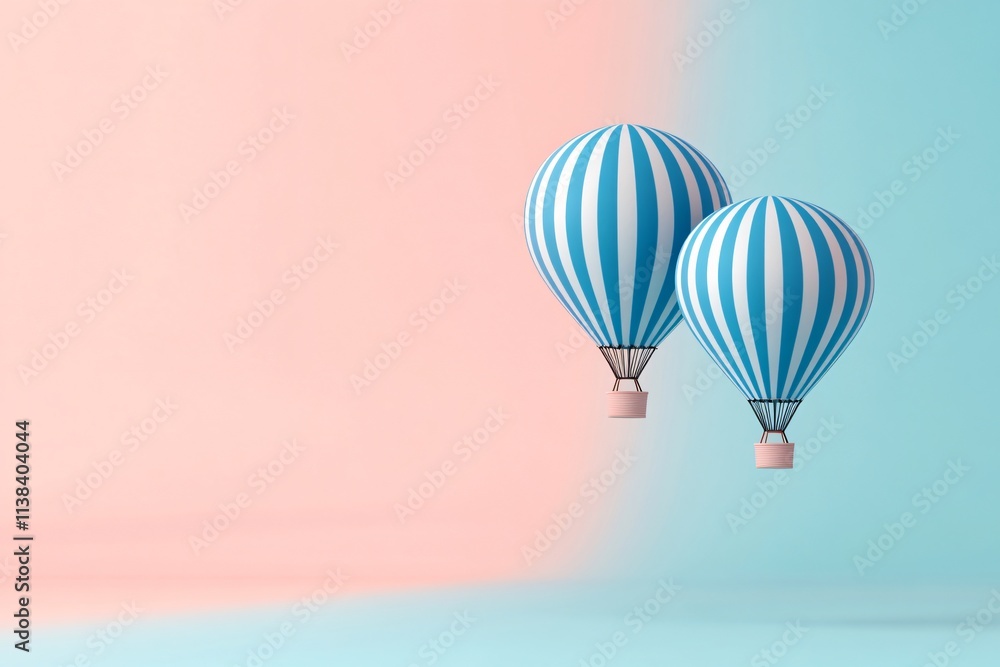 Fototapeta premium Floating Blue Balloons in Pastel Studio with Ambient Lighting