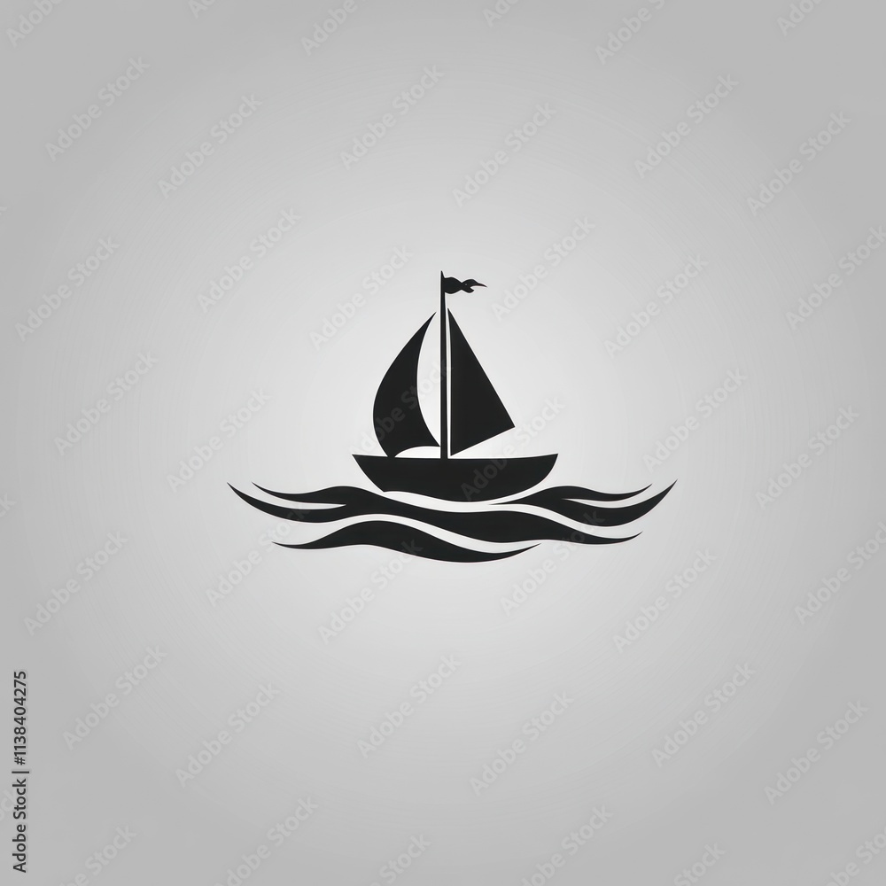 Simple sailboat icon on wavy sea. Simple sailboat icon on wavy sea.