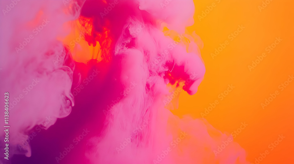 A vibrant display of pink smoke against an orange background, creating an artistic effect. A vibrant display of pink smoke against an orange background, creating an artistic effect.