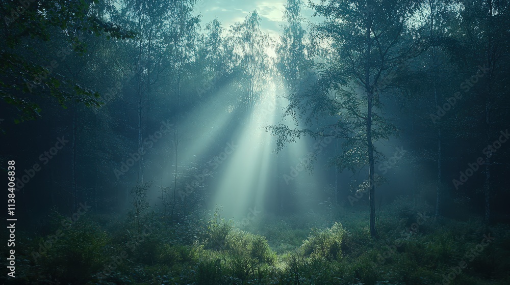 A serene forest scene illuminated by soft rays of sunlight filtering through the trees, creating a tranquil and mystical atmosphere. A serene forest scene illuminated by soft rays of sunlight filtering through the trees, creating a tranquil and mystical atmosphere.