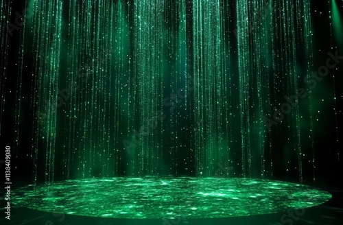 Green Glittering Rain Falli...
