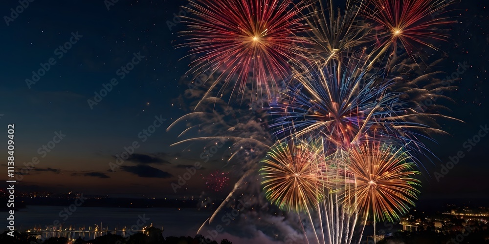 New Year Celebration Spectacular Fireworks Festive Night Sky Colorful Lights Excitement and Joyful Vibes New Year Celebration Spectacular Fireworks Festive Night Sky Colorful Lights Excitement and Joyful Vibes