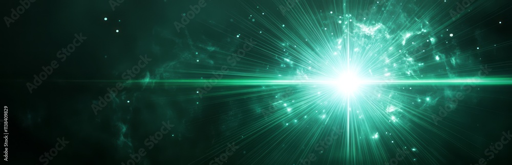 Naklejka premium Abstract Green Light Burst Stellar Explosion