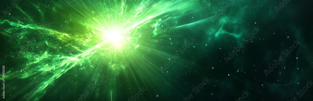 Fototapeta premium Green Nebula Cosmic Explosion Bright Radiance Stellar Burst