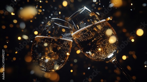 Elegant Toast with Champagne Glasses Clinking Sparkling Confetti
