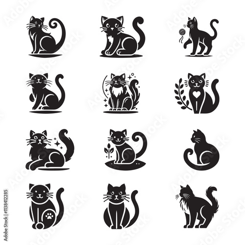 Set of black cat silhouettes.