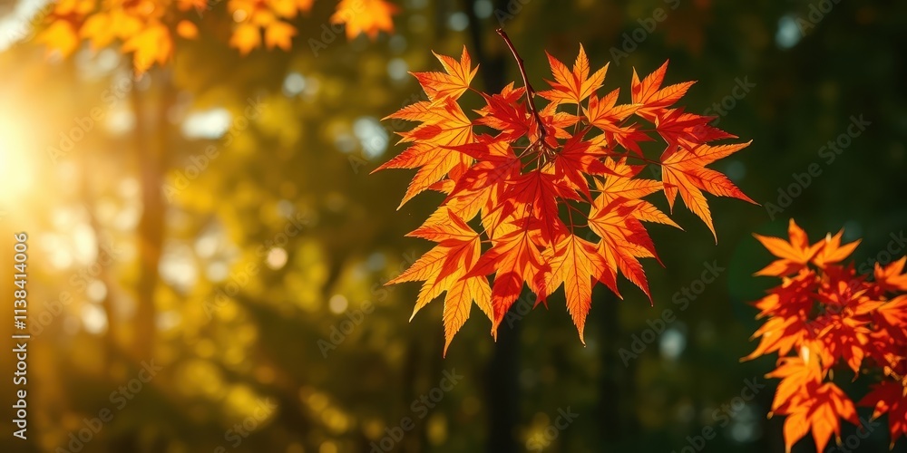 Autumnal Orange Leaves Glowing in the Warm Sunlight, a Natural Tapestry of Color and Light Autumnal Orange Leaves Glowing in the Warm Sunlight, a Natural Tapestry of Color and Light