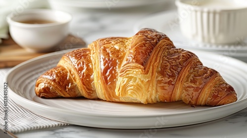 Buttery croissant on a plate, breakfast. photo