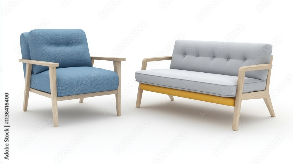 Fototapeta premium Modern Blue and Grey Sofa and Armchair Set