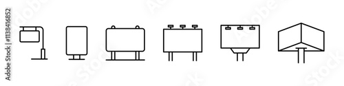 Billboard icon set. Advertising marketing symbols. Billboard, signboard outline icons. Vector