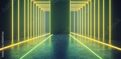 Abstract Neon Corridor With...