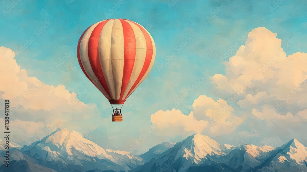 A hot air balloonist monitoring weather instruments while flying over rugged terrain, symbolizing safety in adventure A hot air balloonist monitoring weather instruments while flying over rugged terrain, symbolizing safety in adventure