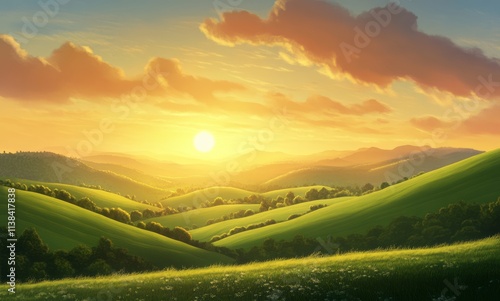 Golden Sunset Over Rolling ...