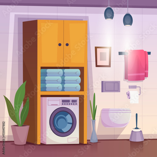 modern toilet. bathroom interior with toilet and washing mashine