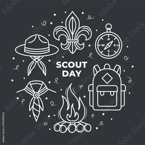 Scout Day vector sign or symbol with line art style
