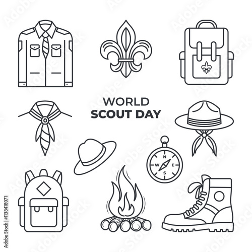 World of scout day vector icon collections with line art design