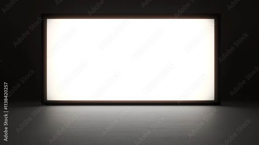 Bright Backlit Blank Sign Empty Showcase Dark Room Bright Backlit Blank Sign Empty Showcase Dark Room