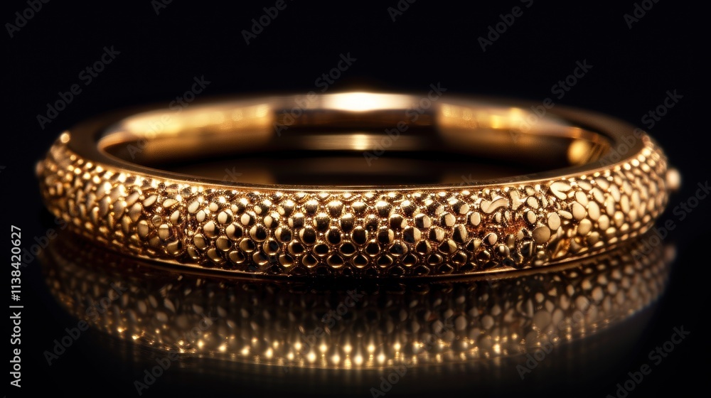 Gold textured bangle bracelet on black background. Gold textured bangle bracelet on black background.