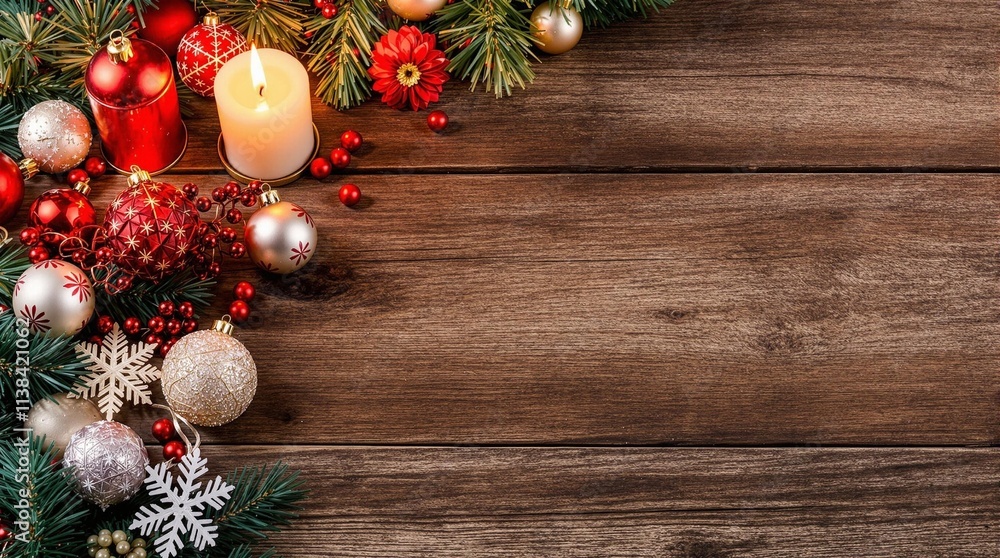A poster or banner for christmas background, a christmas card with a christmas tree and decorations on a wooden background. A poster or banner for christmas background, a christmas card with a christmas tree and decorations on a wooden background.