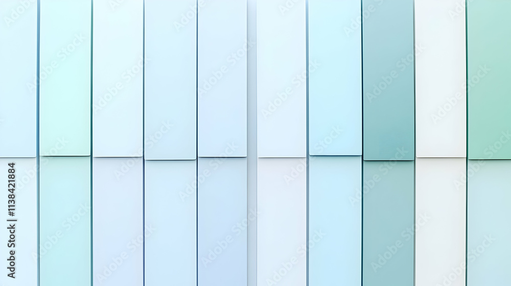 A modern facade featuring vertical panels in varying shades of blue and white. A modern facade featuring vertical panels in varying shades of blue and white.