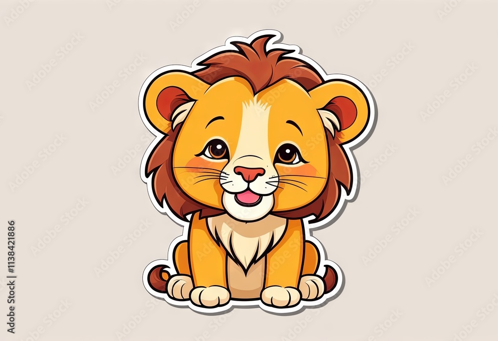 Cute lion character illustration with friendly expression and vibrant colors suited for children's products Cute lion character illustration with friendly expression and vibrant colors suited for children's products